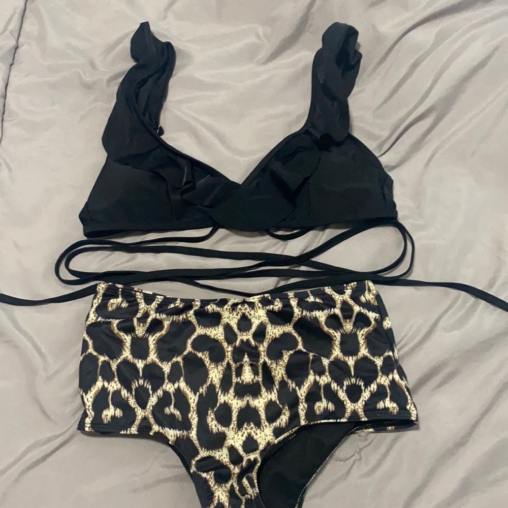 SHEIN tie front top cheetah bottom bathing suit